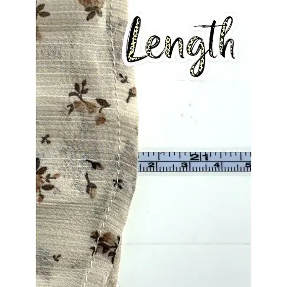 Trixxi Boho Floral Ruffle Mini Dress Beige Sheer Puff Sleeve Women’s Large - Picture 13 of 13